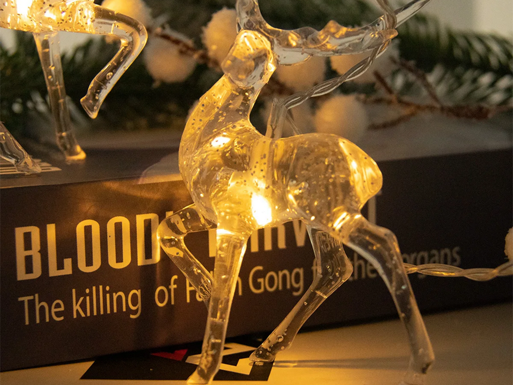 Ziemassvētku lampiņu virtene ziemeļbriežiem, 10 gaismas diodes ar mirdzumiem Ziemassvētku eglītei