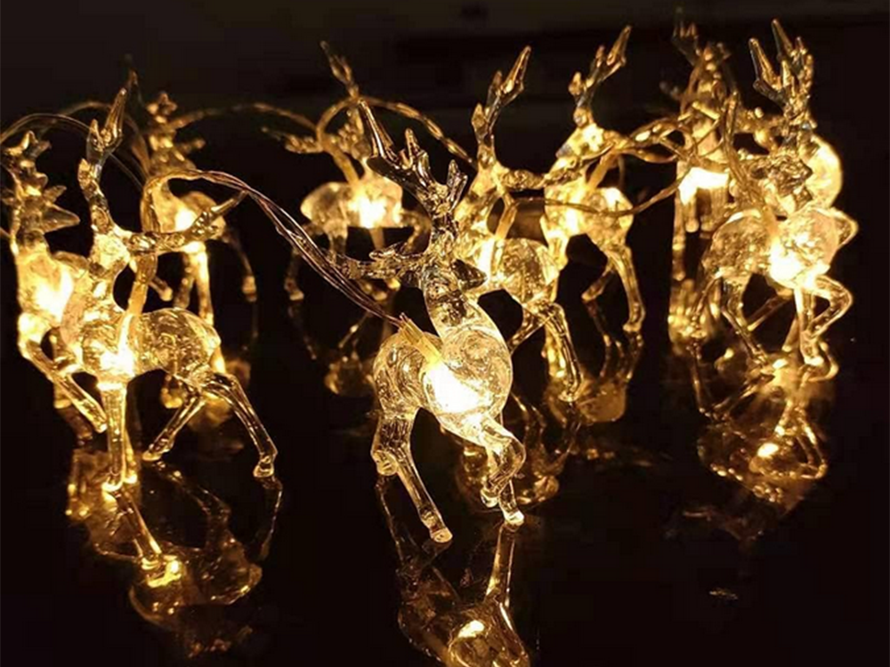 Ziemassvētku lampiņu virtene ziemeļbriežiem, 10 gaismas diodes ar mirdzumiem Ziemassvētku eglītei