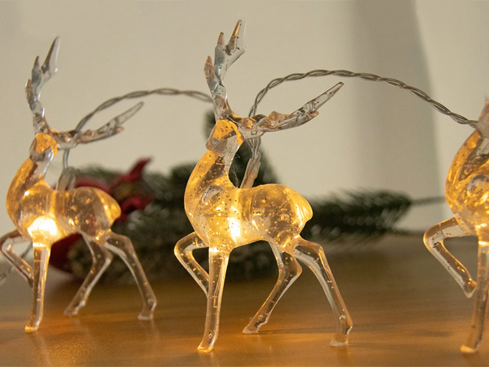 Ziemassvētku lampiņu virtene ziemeļbriežiem, 10 gaismas diodes ar mirdzumiem Ziemassvētku eglītei