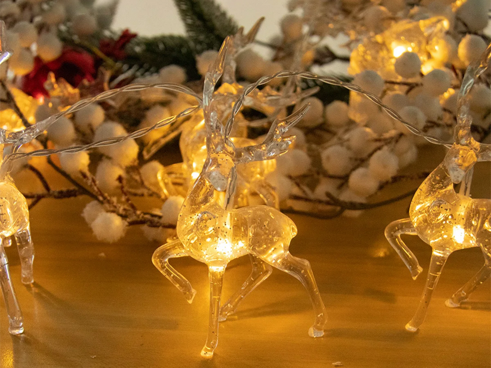 Ziemassvētku lampiņu virtene ziemeļbriežiem, 10 gaismas diodes ar mirdzumiem Ziemassvētku eglītei