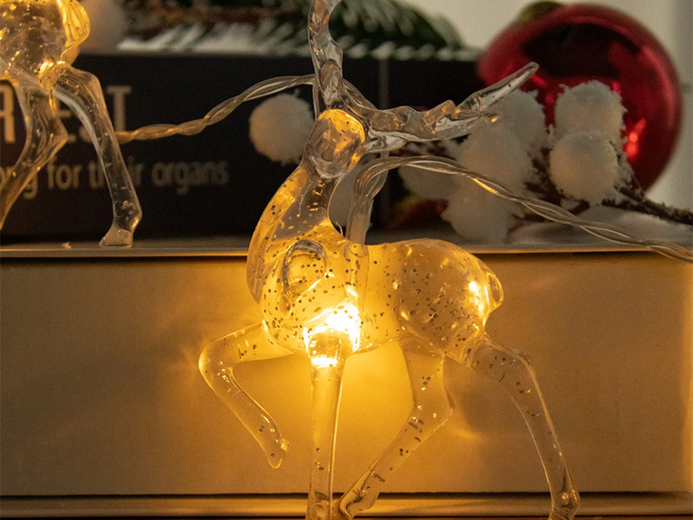 Ziemassvētku lampiņu virtene ziemeļbriežiem, 10 gaismas diodes ar mirdzumiem Ziemassvētku eglītei