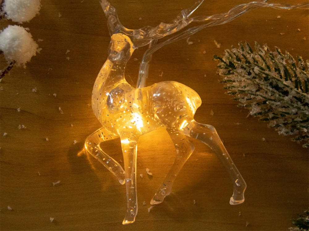 Ziemassvētku lampiņu virtene ziemeļbriežiem, 10 gaismas diodes ar mirdzumiem Ziemassvētku eglītei