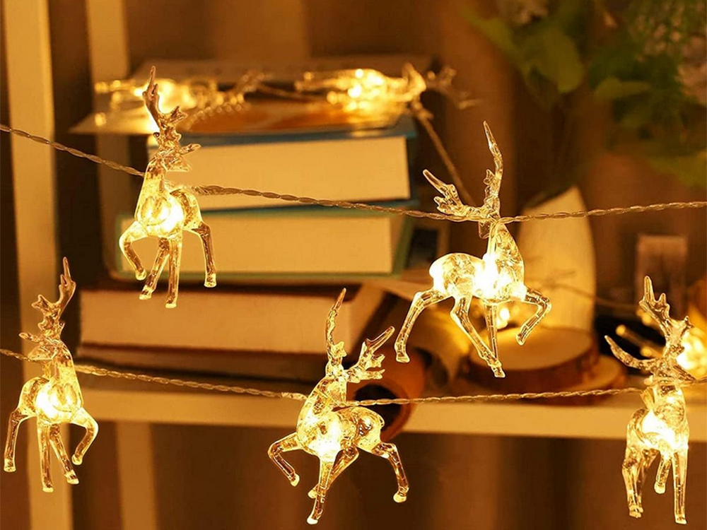 Ziemassvētku lampiņu virtene ziemeļbriežiem, 10 gaismas diodes ar mirdzumiem Ziemassvētku eglītei