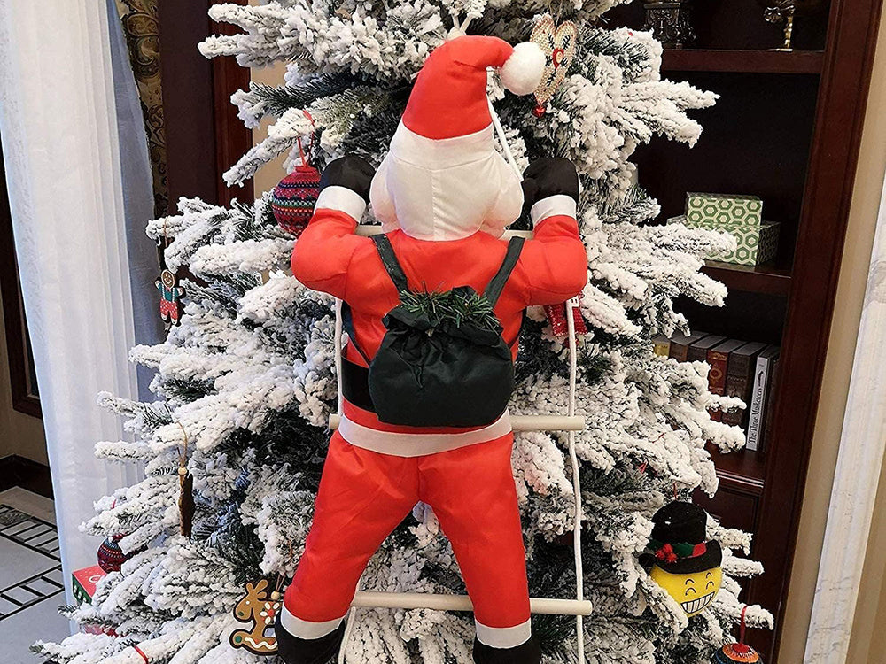 Ziemassvētku vecītis uz kāpnēm, Ziemassvētku rotājums, balkona terases rotājums, 95 cm skurstenis