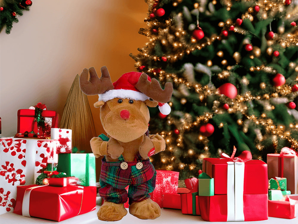 Dejošana, dziedāšana, Ziemassvētku dziesma, ziemeļbriedis, Ziemassvētku plīša rotaļlieta