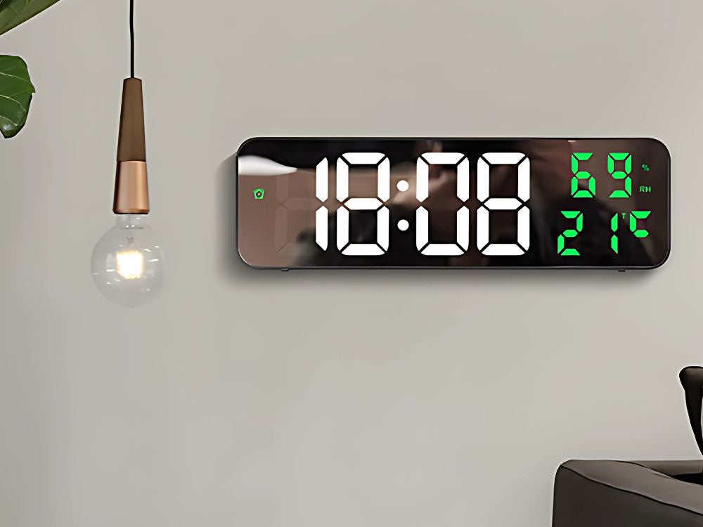 Elektroniskais pulkstenis, digitālais modinātājpulkstenis, termometrs, spogulis, stāvošs, USB baterijas