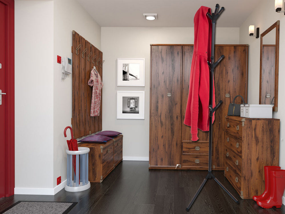 Grīdas drēbju pakaramais, jaku grīdas statīvs, metāls, melns