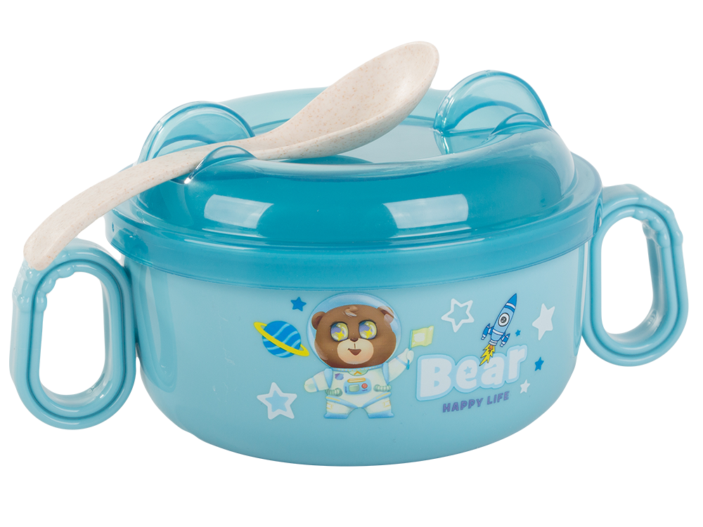 Barošanas piederumu komplekts bērnu pārtikas bļoda ar rokturiem un karoti