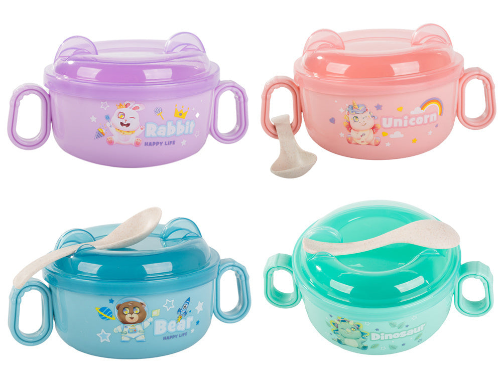 Barošanas piederumu komplekts bērnu pārtikas bļoda ar rokturiem un karoti