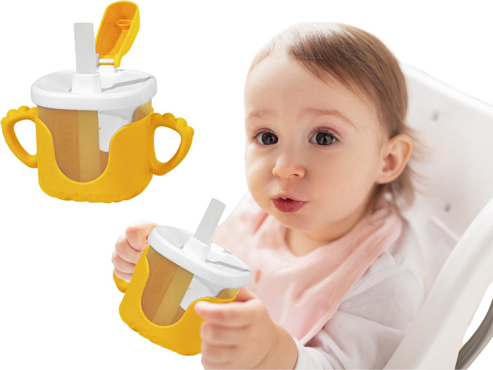 Bērnu dzeršanas krūzīte ar silikona rokturiem, 300 ml, ar salmiņu