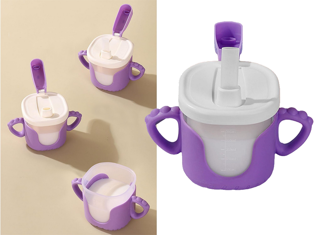 Bērnu dzeršanas krūzīte ar silikona rokturiem, 300 ml, ar salmiņu