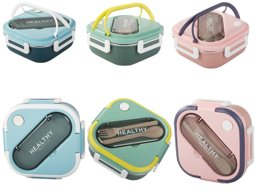 Brokastu kaste ar nodalījumiem, galda piederumu konteiners, pusdienu kaste mikroviļņu krāsnij, 1000 ml