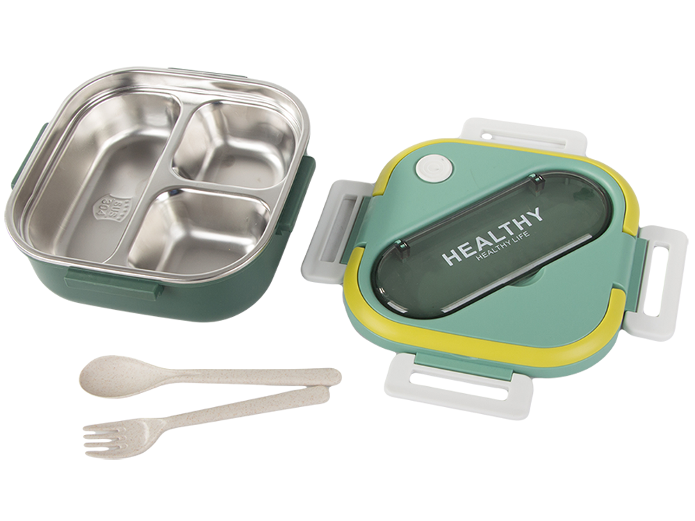 Brokastu kaste ar nodalījumiem, galda piederumu konteiners, pusdienu kaste mikroviļņu krāsnij, 1000 ml