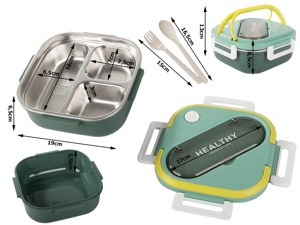 Brokastu kaste ar nodalījumiem, galda piederumu konteiners, pusdienu kaste mikroviļņu krāsnij, 1000 ml