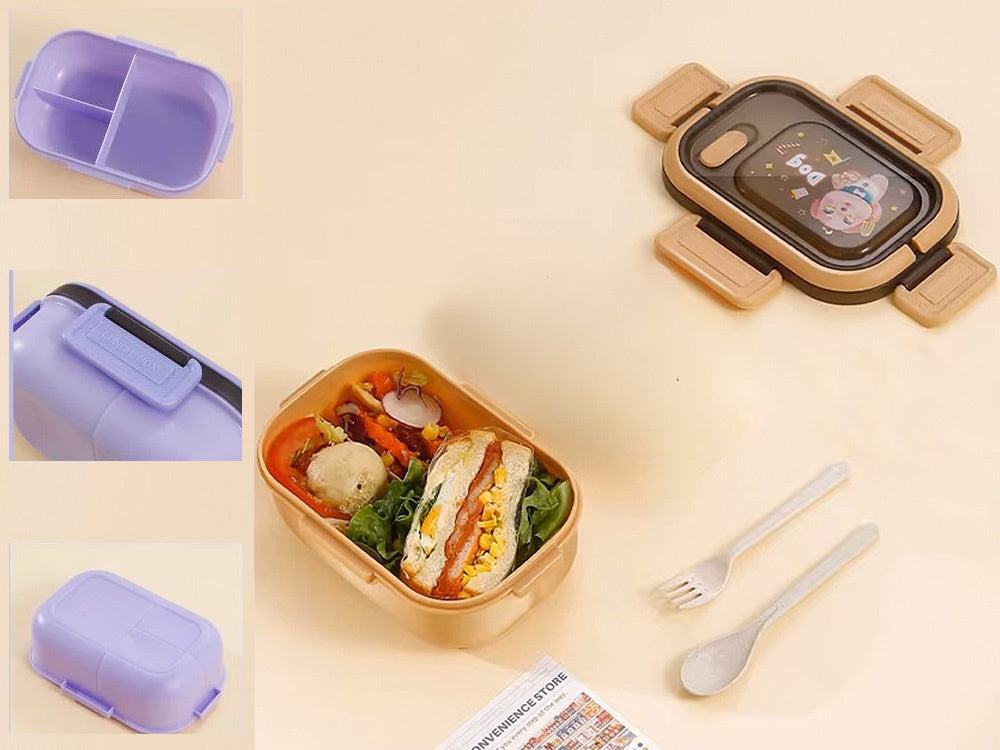 Pusdienu kastes brokastu trauks pusdienām ar nodalījumiem galda piederumiem