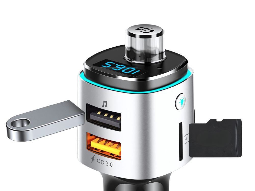 Bluetooth FM raidītājs automašīnas lādētājs ātrs 2x USB apgaismojums