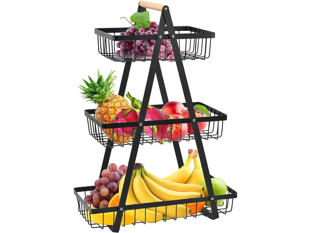 Virtuves plaukts bēniņu virtuves organizators trīsstāvu statīvs ar grozu