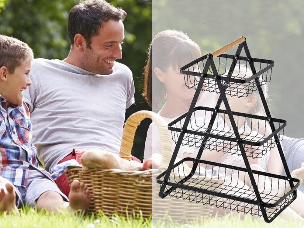 Virtuves plaukts bēniņu virtuves organizators trīsstāvu statīvs ar grozu