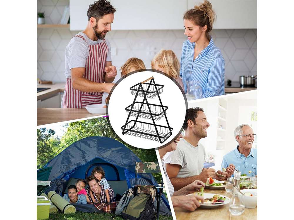 Virtuves plaukts bēniņu virtuves organizators trīsstāvu statīvs ar grozu