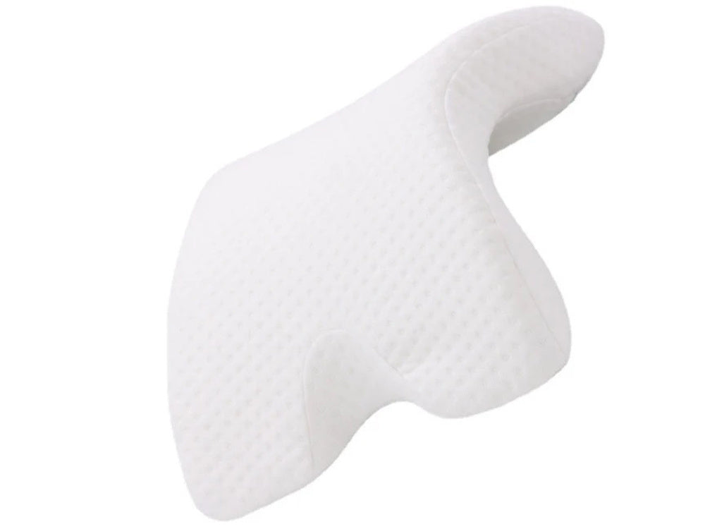 Ortopēdiskais spilvens ar roku izgriezumu miega atmiņas uzlabošanai, balts arkas formas spilvens