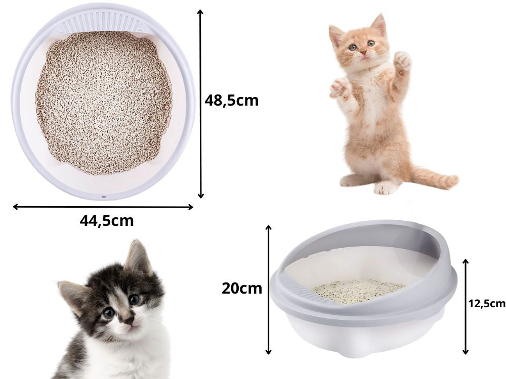 Atvērta tualetes kaste, liela, cieta, ar lāpstiņu un augstu malu