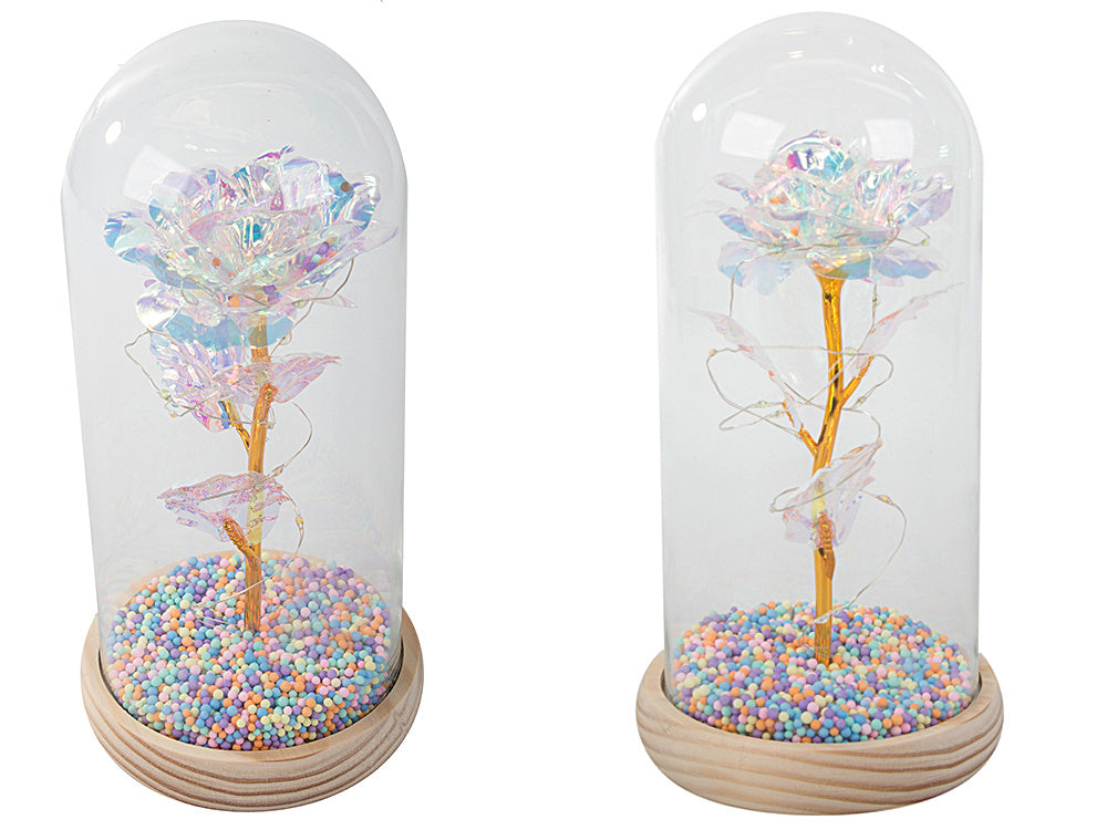 Mūžīgā roze stikla LED gaismas stikla kastītē sieviešu dienā