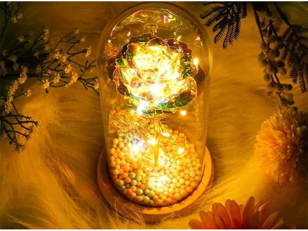 Mūžīgā roze stikla LED gaismas stikla kastītē sieviešu dienā