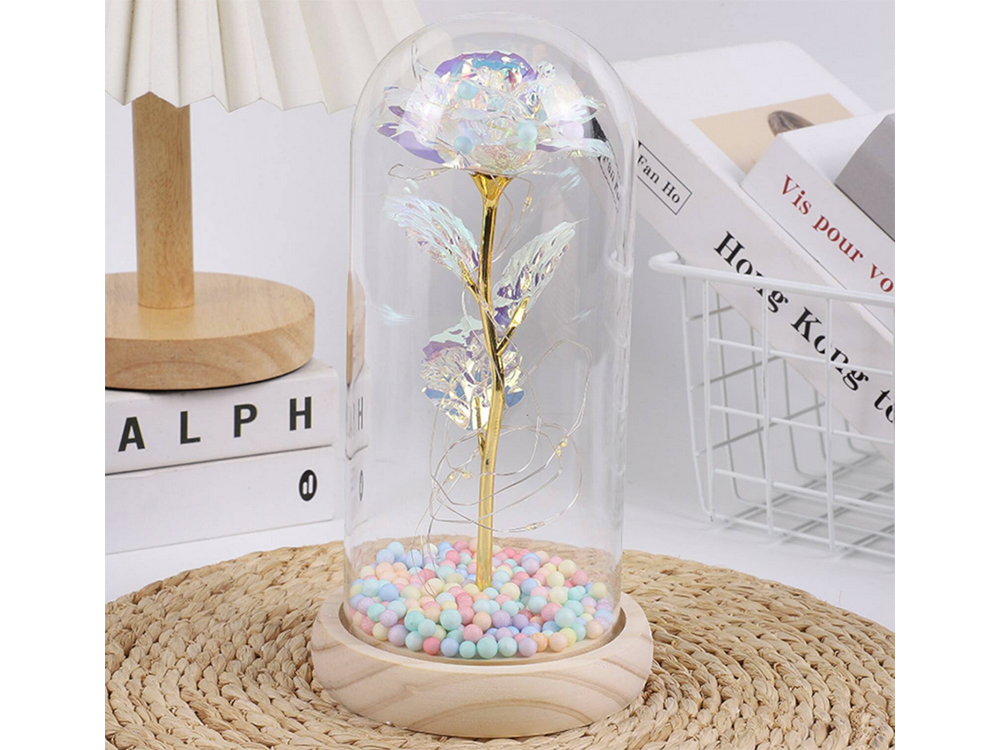 Mūžīgā roze stikla LED gaismas stikla kastītē sieviešu dienā