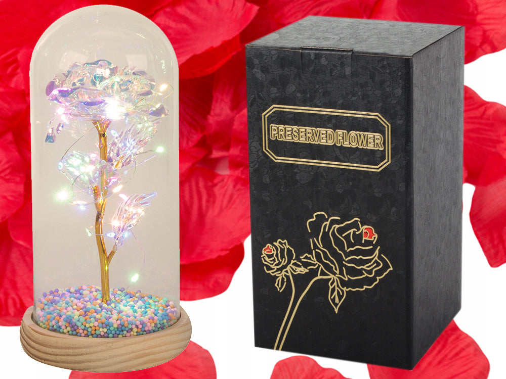 Mūžīgā roze stikla LED gaismas stikla kastītē sieviešu dienā