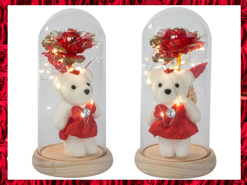 Mūžīgā roze stikla LED gaismas stikla kastītē sieviešu dienā