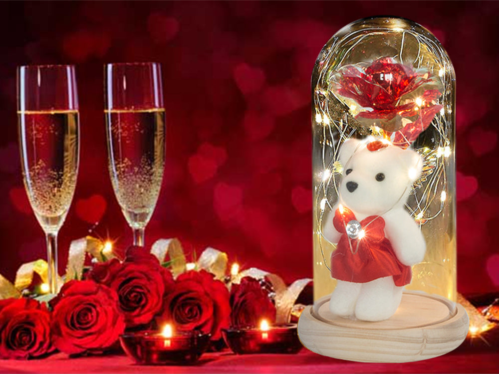 Mūžīgā roze stikla LED gaismas stikla kastītē sieviešu dienā