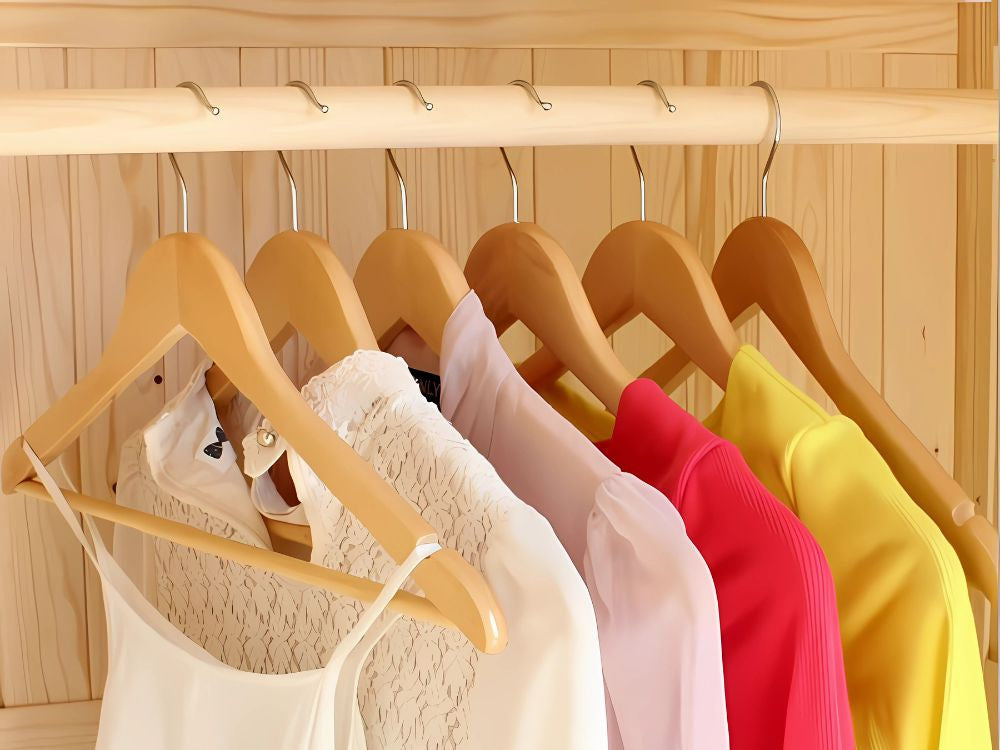 3x lakoti koka turētāji apģērbam, koka turētāju komplekts