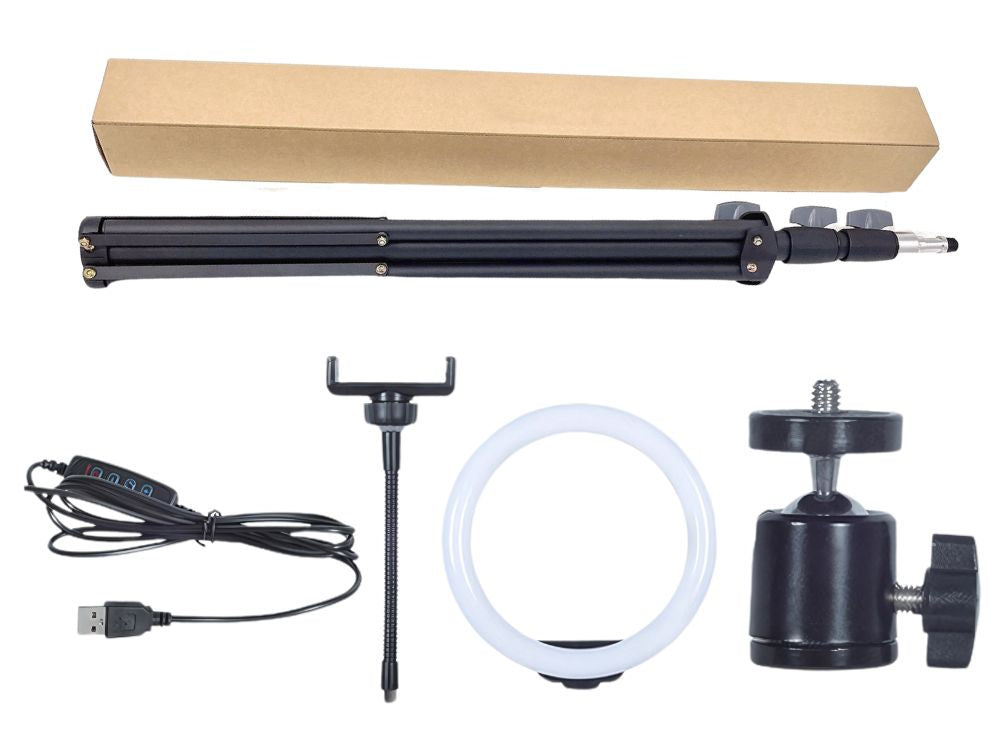 LED gredzenveida gaismeklis + telefona turētājs + statīvs 100 cm 3 abažūri