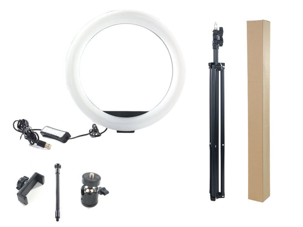 LED RGB gredzenveida gaisma + tālruņa turētājs + regulējams statīvs