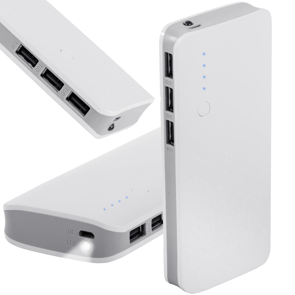 Powerbank 10000mAh 3x USB microUSB 2.1a pārnēsājamais akumulators ar LED lukturīti, jaudīgs un ātrs