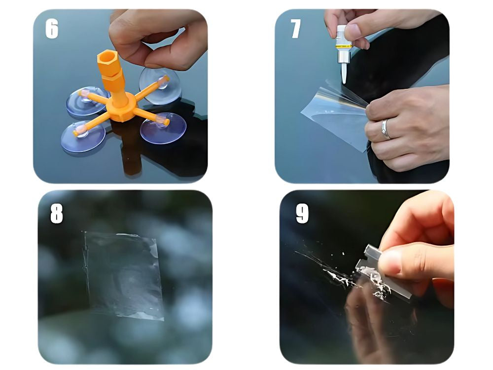 Vējstikla remonta komplekts, šķembu plaisāšana, stikla līme