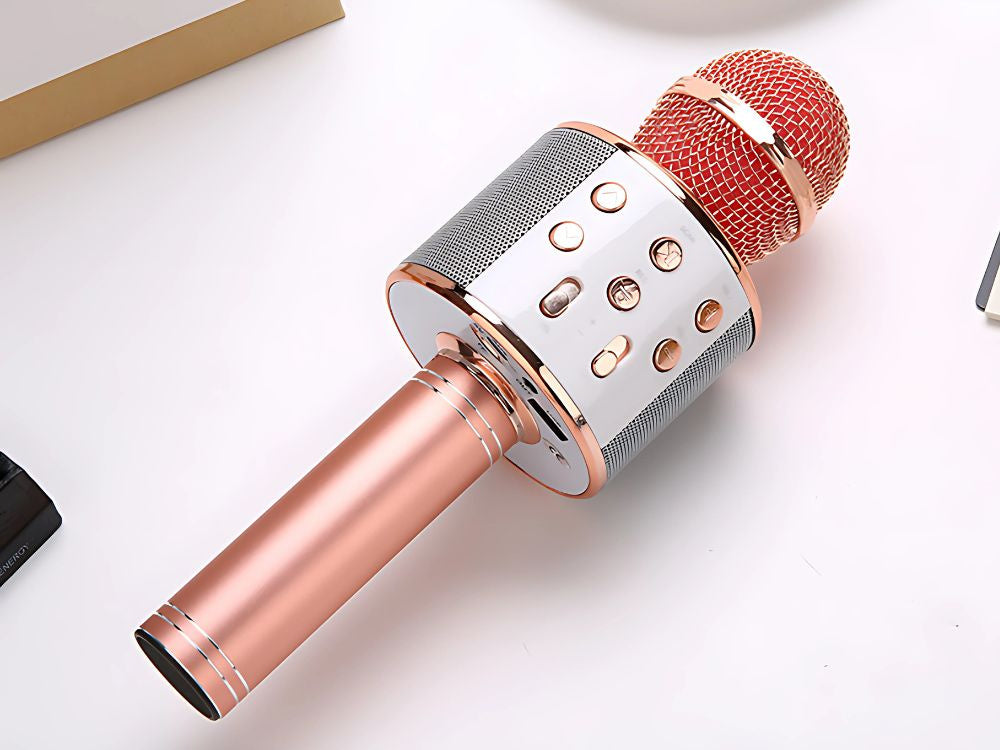 Bezvadu mikrofons Bluetooth karaoke skaļrunis apaļš ar korpusu, dažādi režīmi