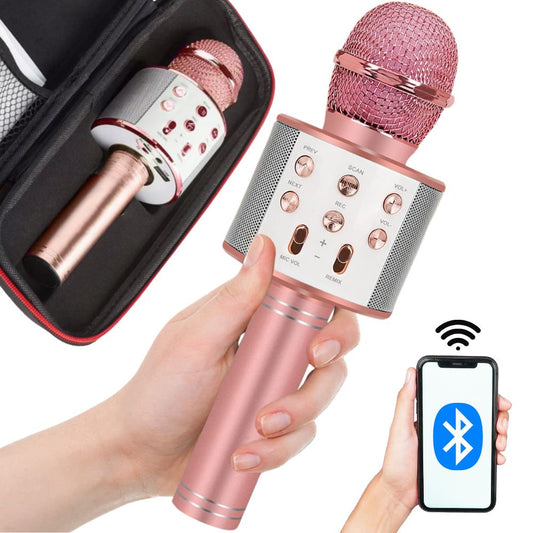 Bezvadu mikrofons Bluetooth karaoke skaļrunis apaļš ar korpusu, dažādi režīmi