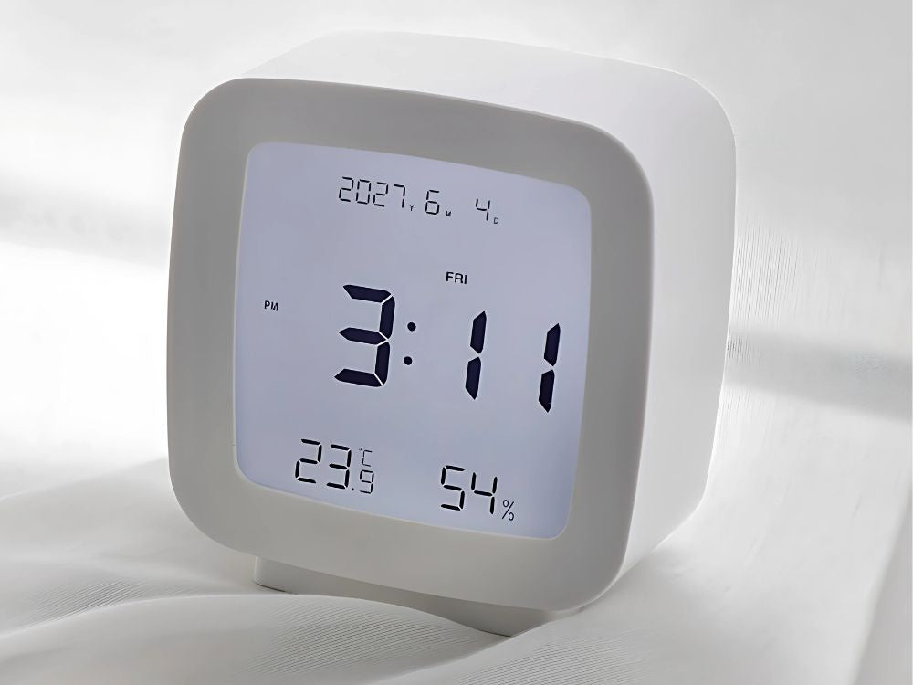 Modinātājs ar datumu un temperatūru, atlikšanas funkciju, LCD mitrums gaisā