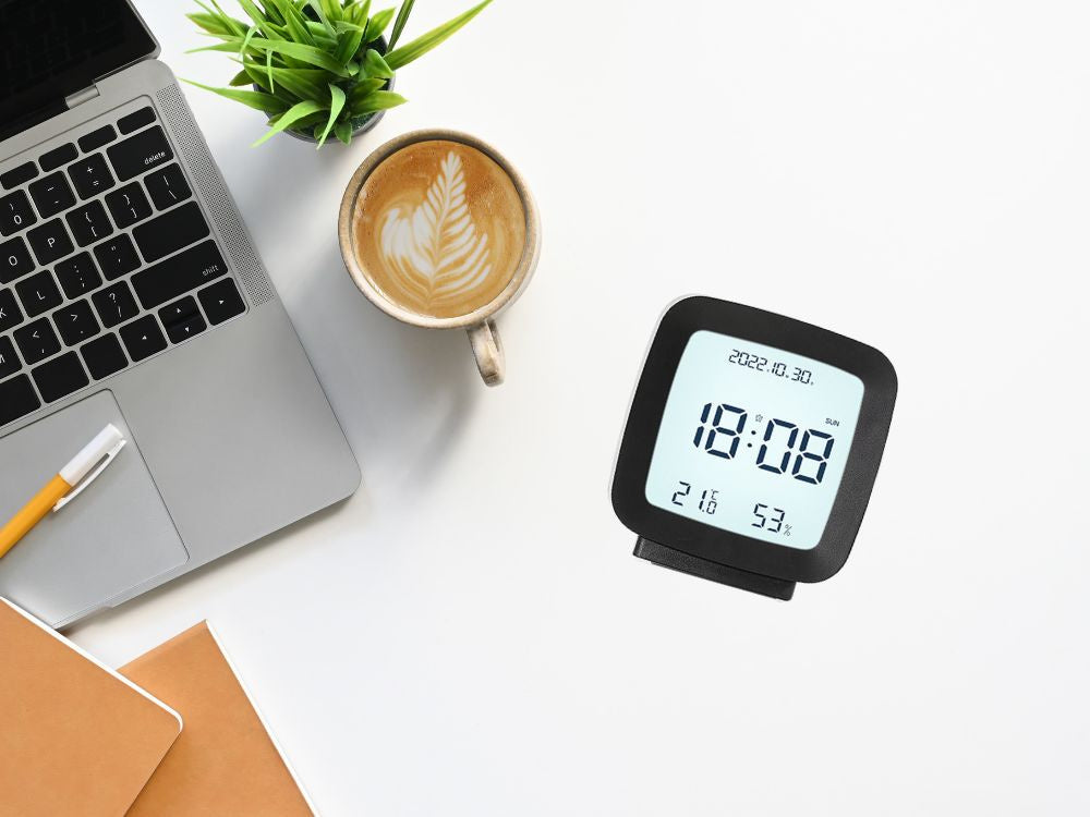 Modinātājs ar datumu un temperatūru, atlikšanas funkciju, LCD mitrums gaisā