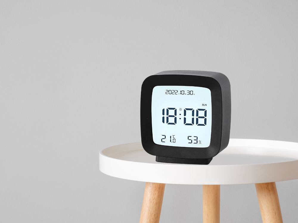 Modinātājs ar datumu un temperatūru, atlikšanas funkciju, LCD mitrums gaisā