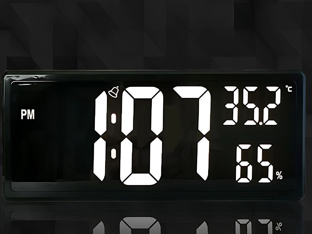 Elektroniskais modinātājpulkstenis ar digitālo LED piekariņu, temperatūras un mitruma rādītājiem