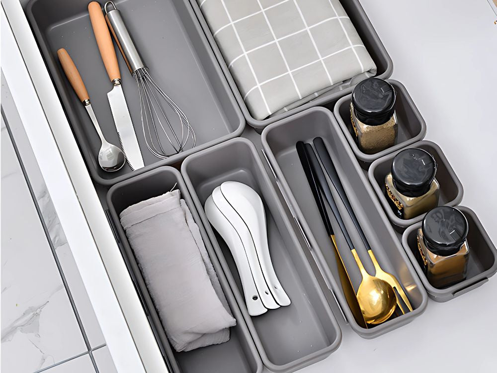 Organizatoru komplekts, 8 gab. nieciņu paplātes, plastmasas atvilktņu kastes