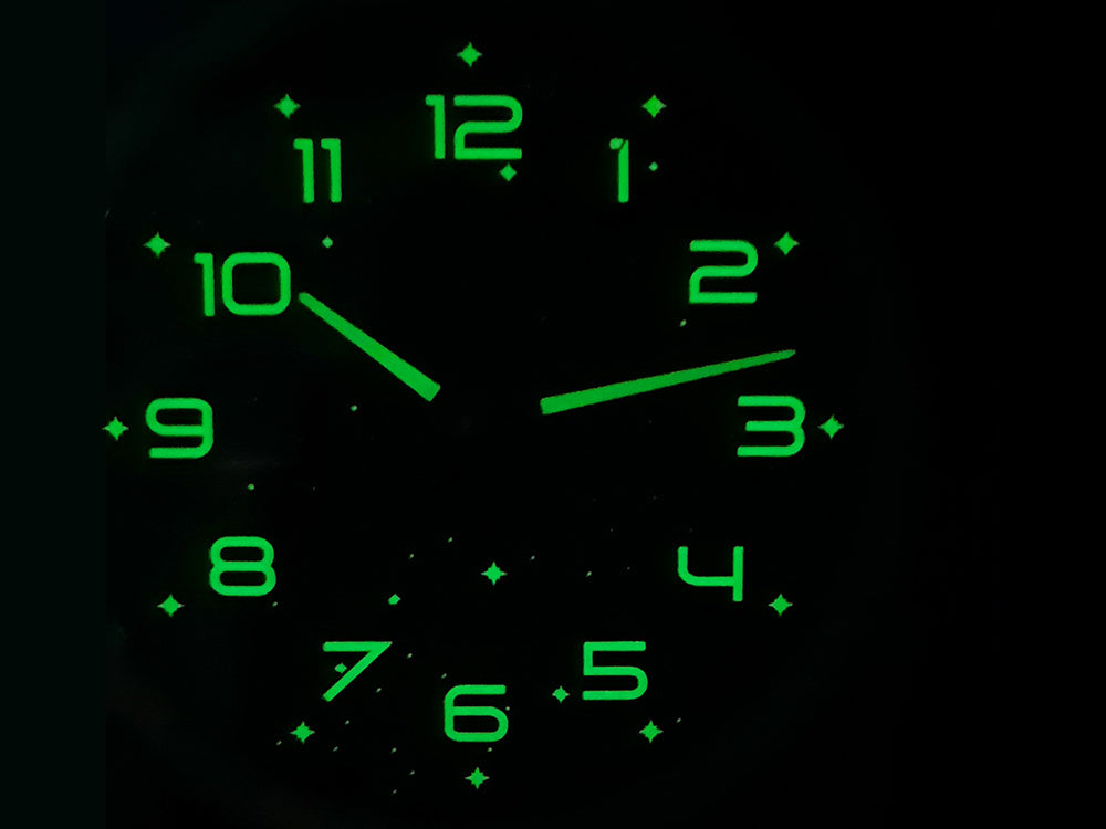 Liels fluorescējošs sienas pulkstenis ar gaismas zvaigznēm, 30 cm