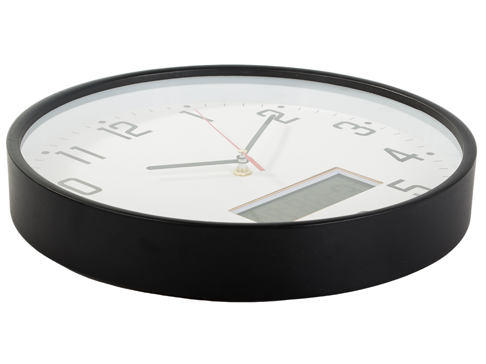 Sienas pulkstenis, liels, kluss, 30 cm, apaļš rādītājs, datums, temperatūra, koks