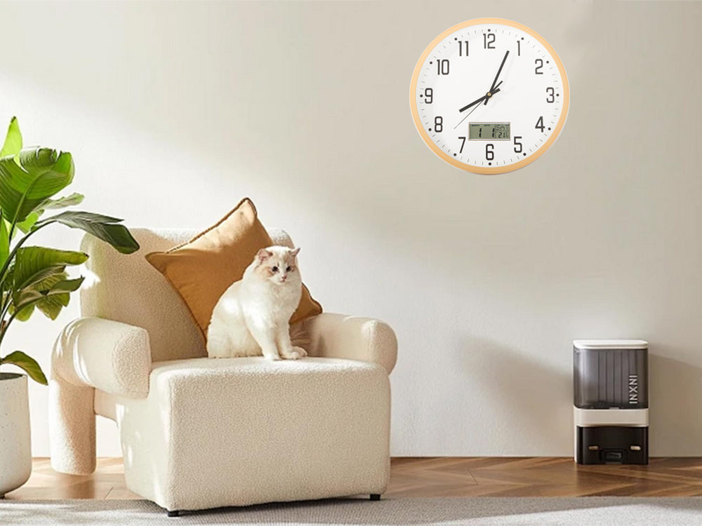 Sienas pulkstenis, liels, kluss, 30 cm, apaļš rādītājs, datums, temperatūra, sekundes