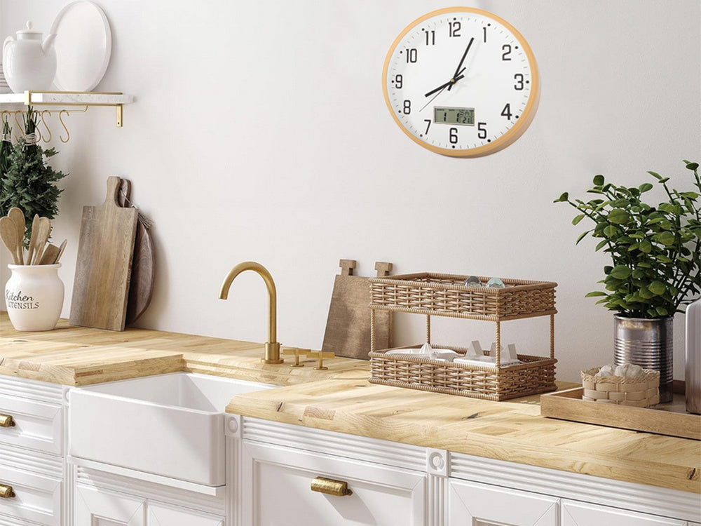 Sienas pulkstenis, liels, kluss, 30 cm, apaļš rādītājs, datums, temperatūra, sekundes