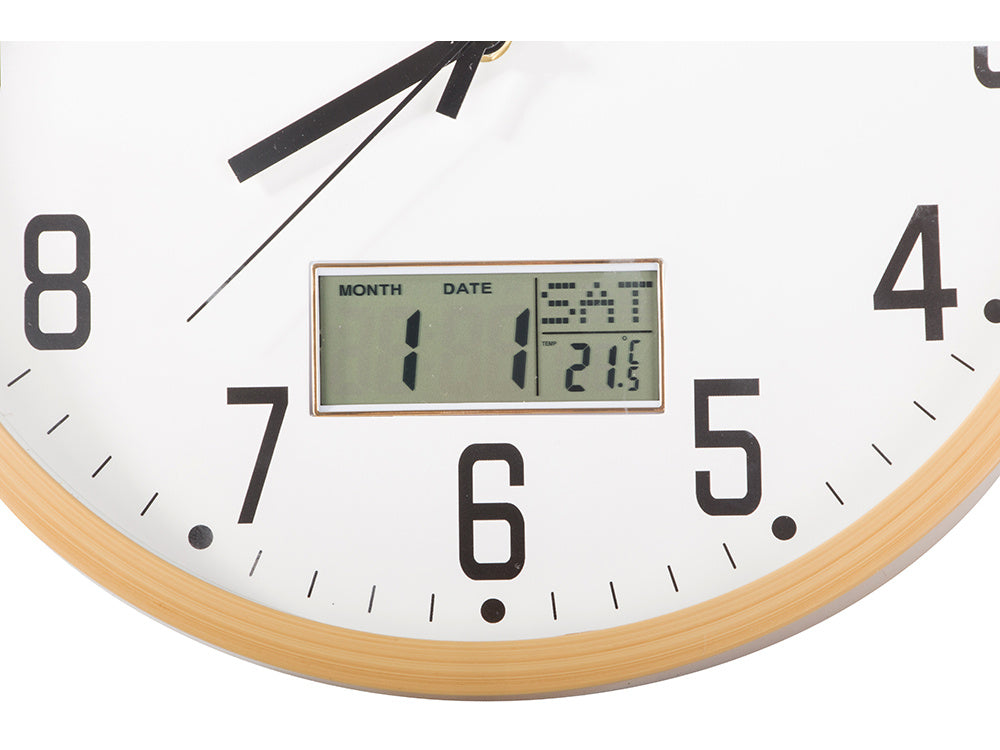 Sienas pulkstenis, liels, kluss, 30 cm, apaļš rādītājs, datums, temperatūra, sekundes