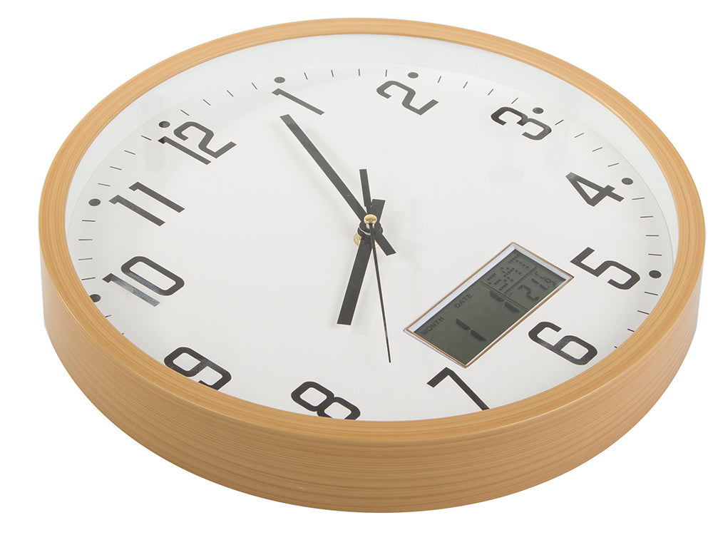 Sienas pulkstenis, liels, kluss, 30 cm, apaļš rādītājs, datums, temperatūra, sekundes