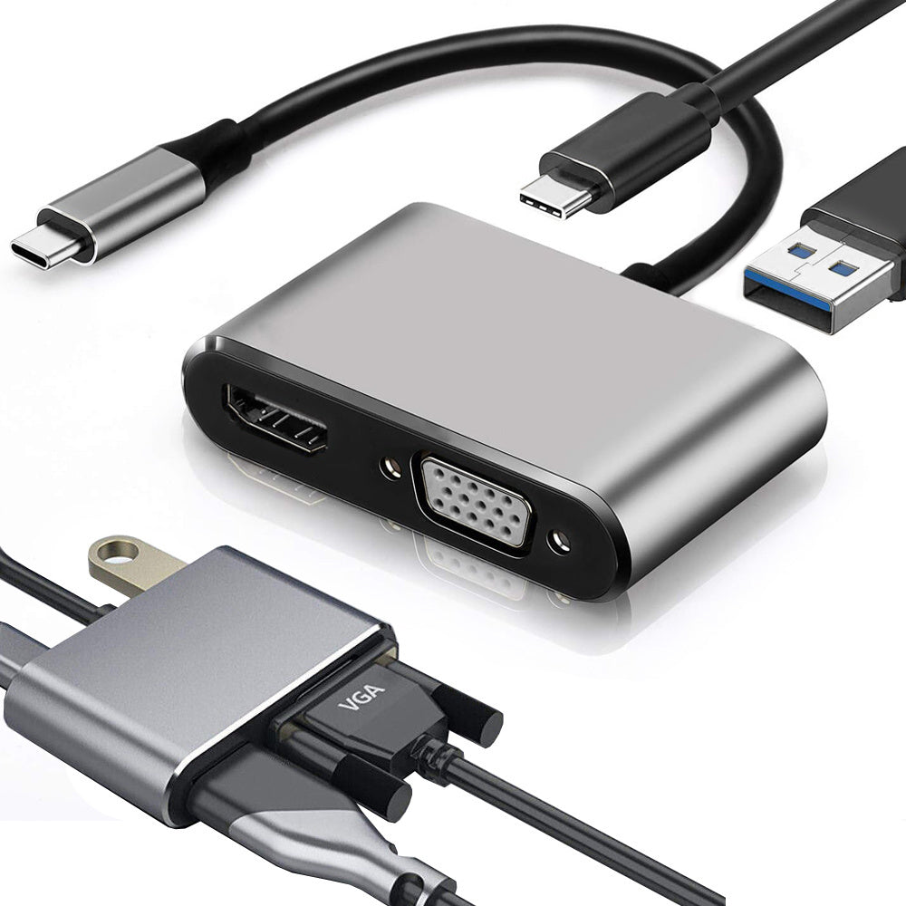 Adapteris USB-C uz HDMI 4K VGA centrmezgls USB 3.0 USB-C barošanas adapteris